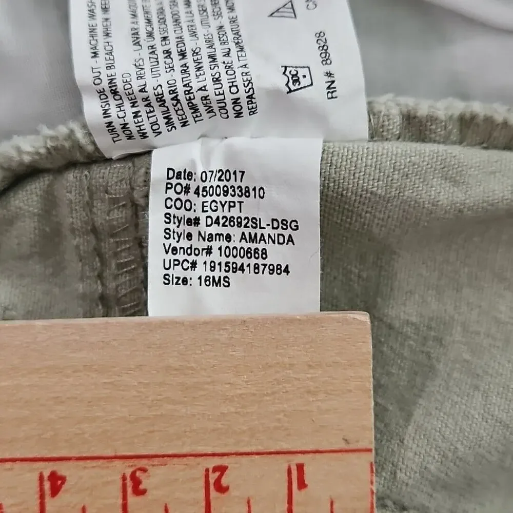 Gloria Vanderbilt Jeans Women's Size 16 Light Wash Olive Amanda Straight Stretch